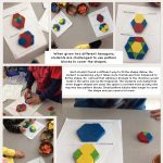 Discovering how different shapes can be used to create a variety of hexagons. Challenging students to find out what is the most or least amount of shapes you can use to fill the space.