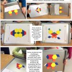 Using pattern blocks to explore symmetry. Students were given half of the puzzle and challenged to create the other half.