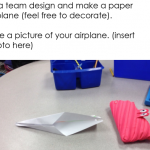 Task was to make an airplane with their buddy and measure the distance it flew using their feet as the tool to measure, as well as find the difference between the number they got and the number their buddy had.